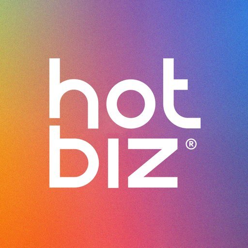 Marca da Hotbiz sobre o degradê da identidade